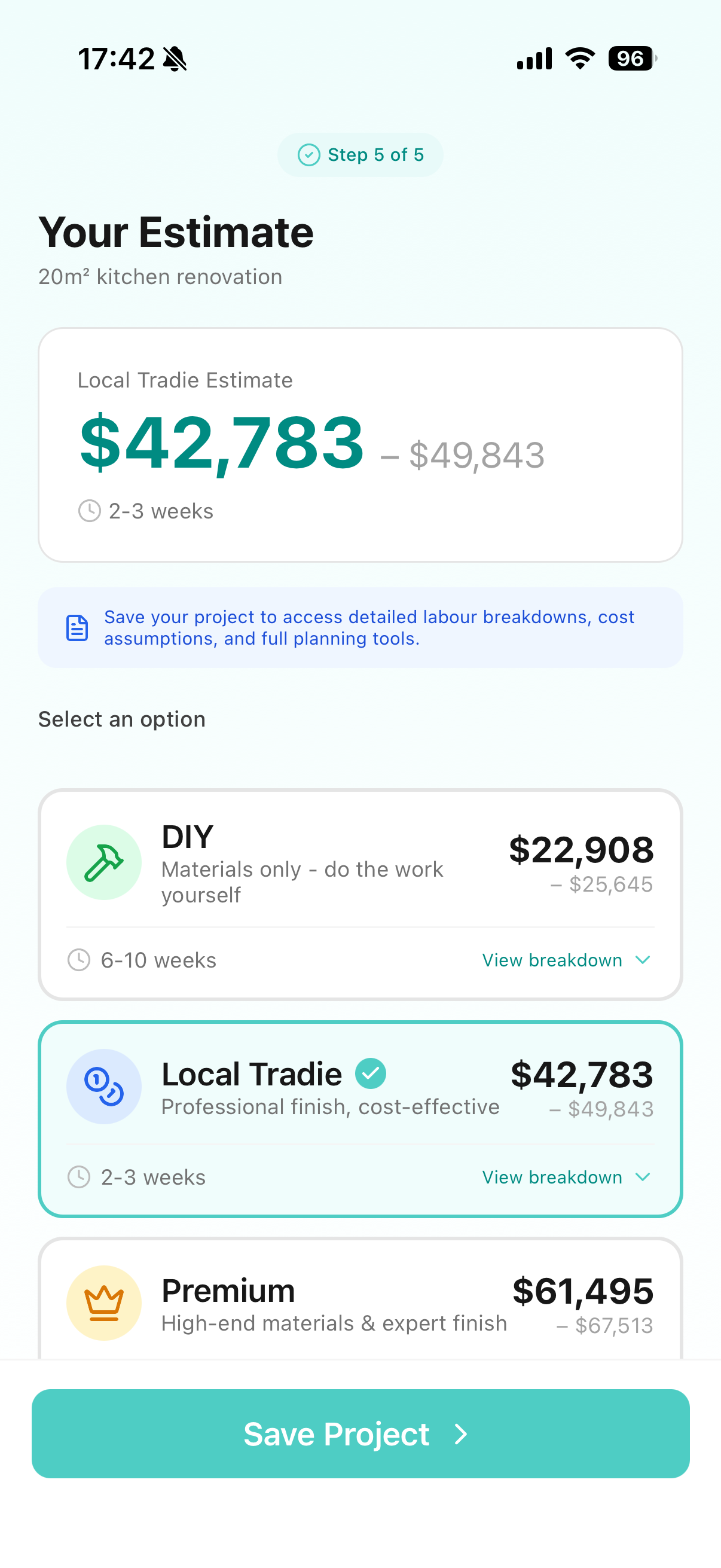 RenoPro 3-tier estimate
